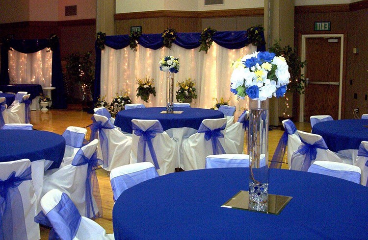 Пример оформление зала для свадьбы в глубоком синем цвете